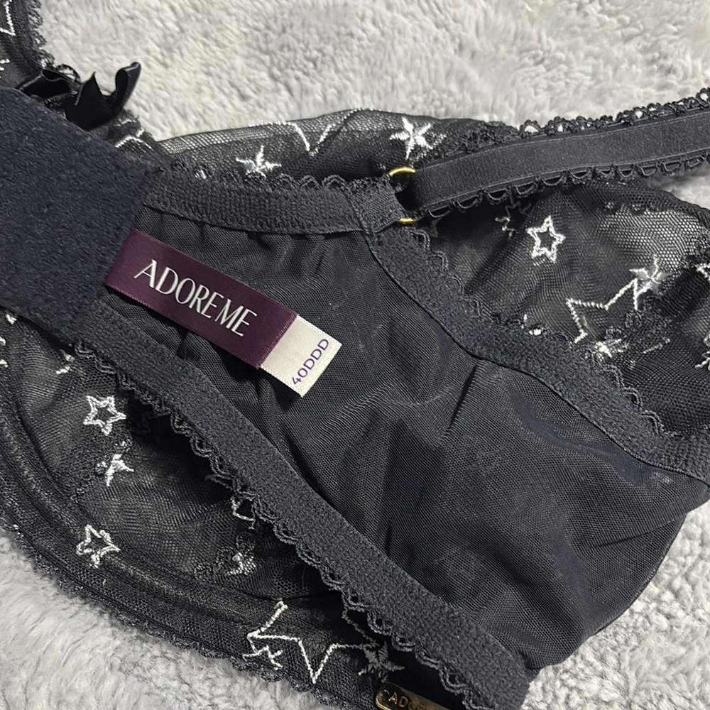 Adore Me Black Lace Bra with Star Pattern